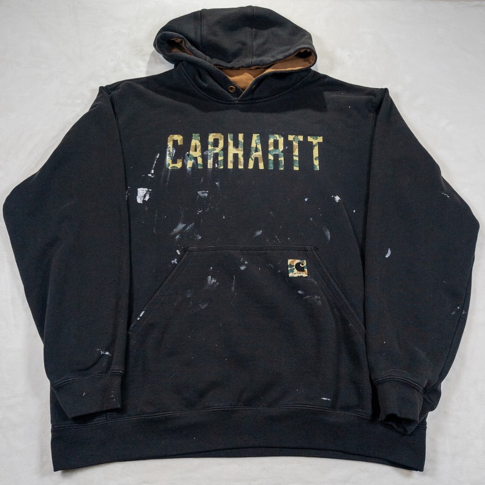 Carhartt Hoodie Men L Black Camo Seriously Lived In Workwear Utility Gorpcore
